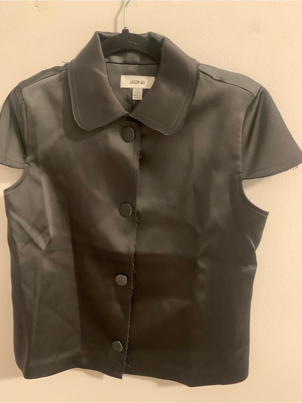 Jason Wu Black Short-Sleeve Faux Leather Button Jacket